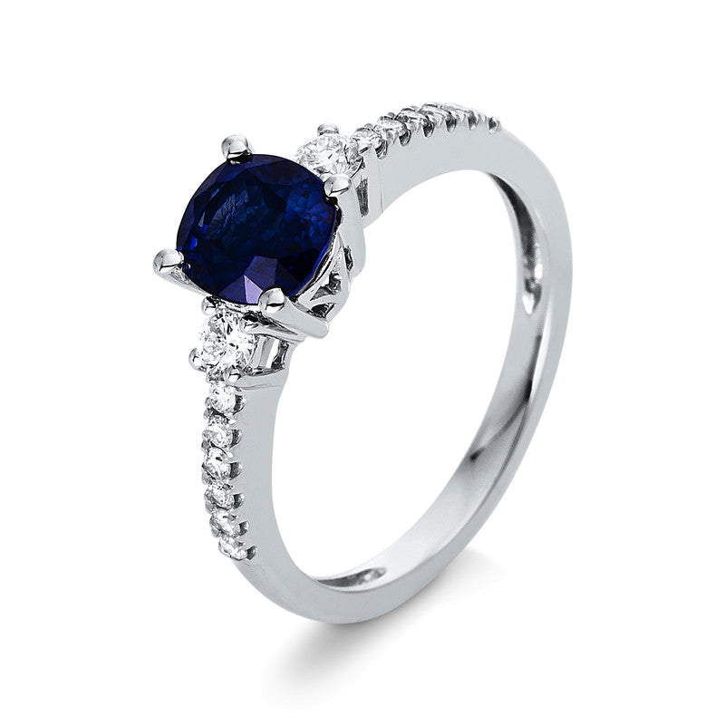 Ring mit Saphir  aus 750/-18 Karat Weißgold mit 14 Diamanten 0