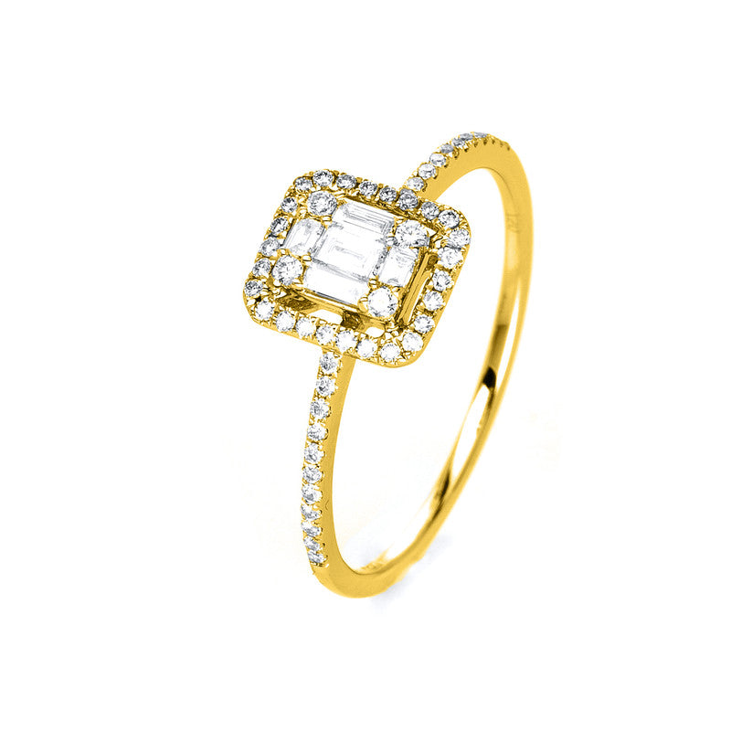 Ring - Halo Sparkle aus Gold mit Diamanten, Fassung rhodiniert - 1I987