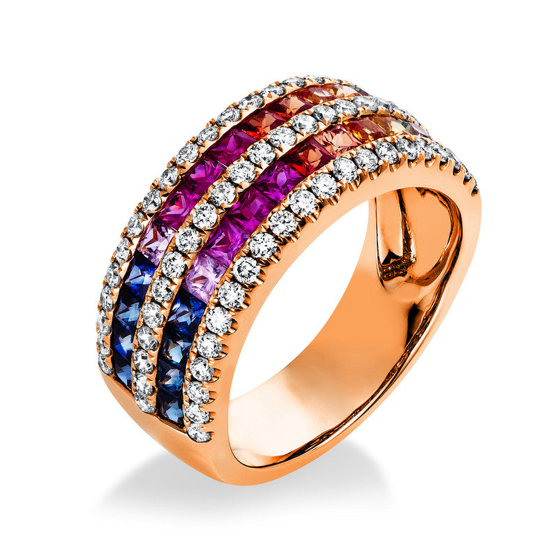 Ring mit Saphir  aus 585/-14 Karat Rotgold mit 64 Diamanten 0