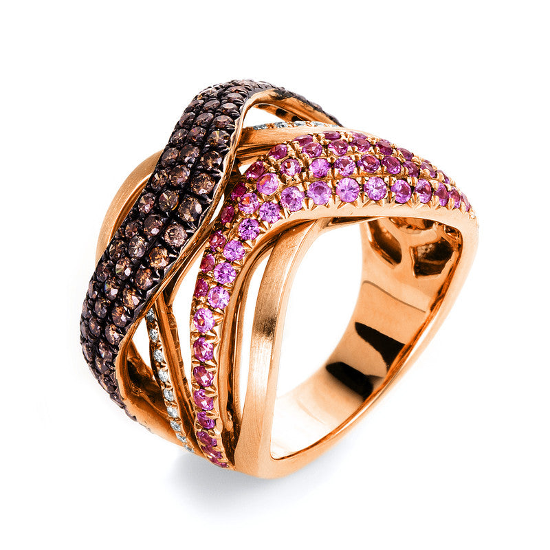 Ring mit Saphir  aus 750/-18 Karat Rotgold mit 92 Diamanten 1