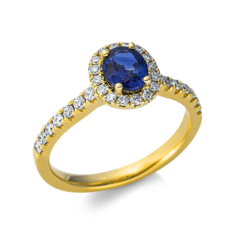 Ring mit Saphir  aus 750/-18 Karat Gelbgold mit 30 Diamanten 0