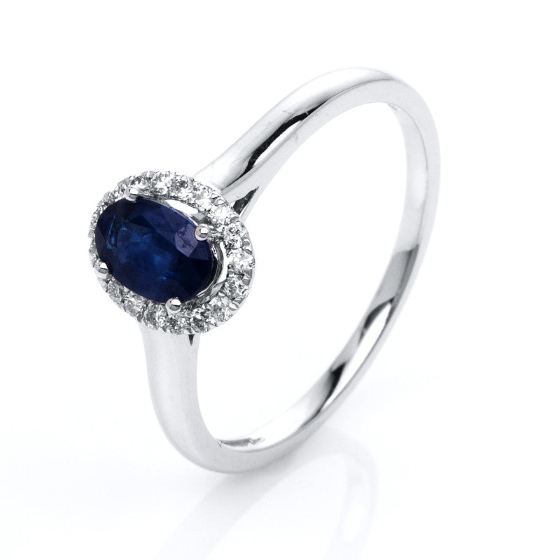 Ring mit Saphir  aus 750/-18 Karat Weißgold mit 18 Diamanten 0