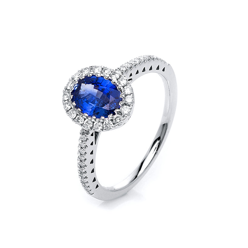 Ring mit Saphir  aus 750/-18 Karat Weißgold mit 42 Diamanten 0