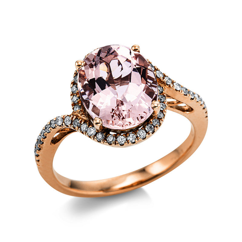 Ring mit Morganit  aus 585/-14 Karat Rotgold mit 46 Diamanten 0
