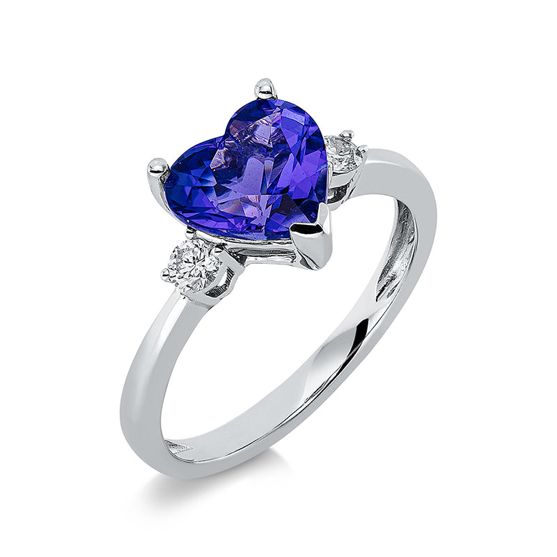 Ring mit Tansanit  aus 585/-14 Karat Weißgold mit 2 Diamanten 0
