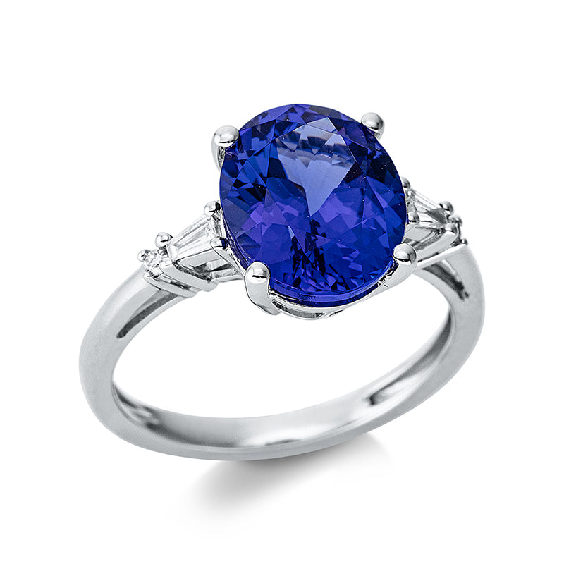 Ring mit Tansanit  aus 585/-14 Karat Weißgold mit 4 Diamanten 0