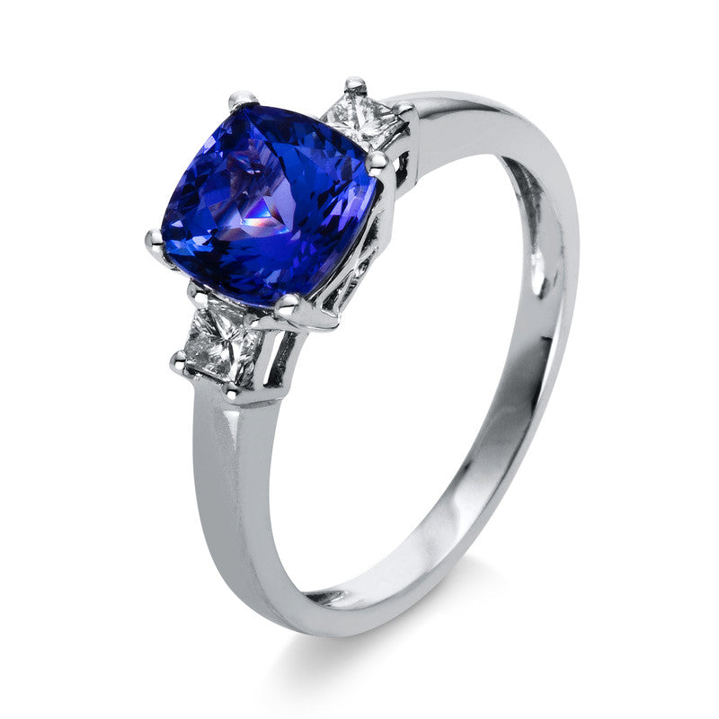 Ring mit Tansanit  aus 585/-14 Karat Weißgold mit 2 Diamanten 0
