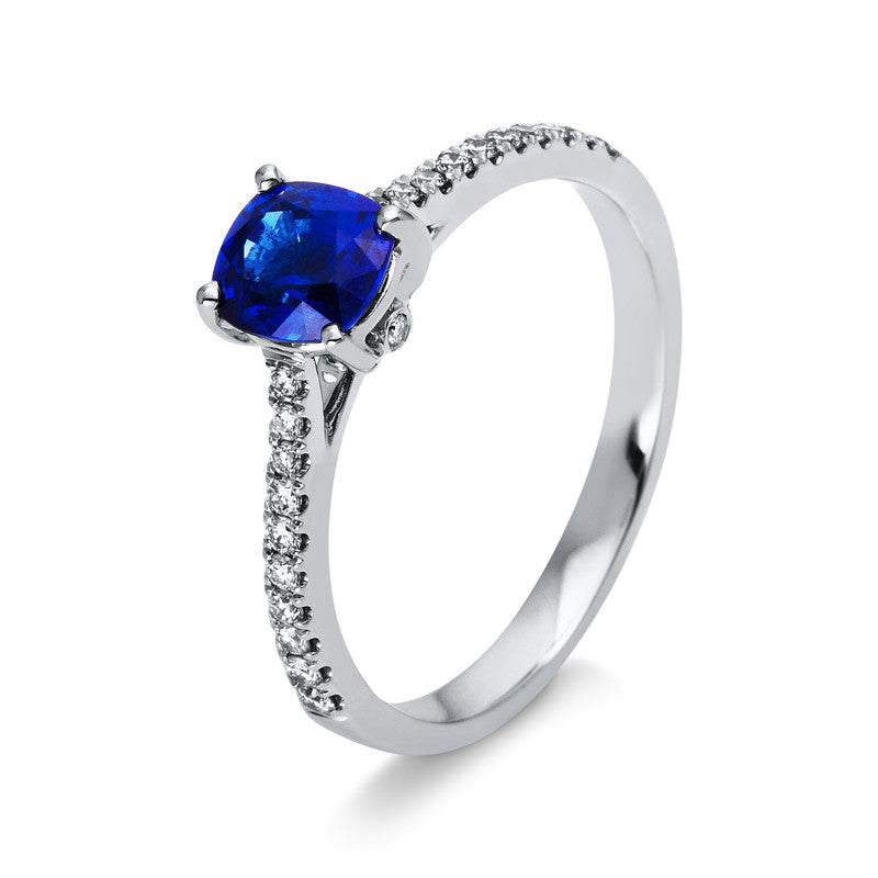Ring mit Saphir  aus 750/-18 Karat Weißgold mit 22 Diamanten 0