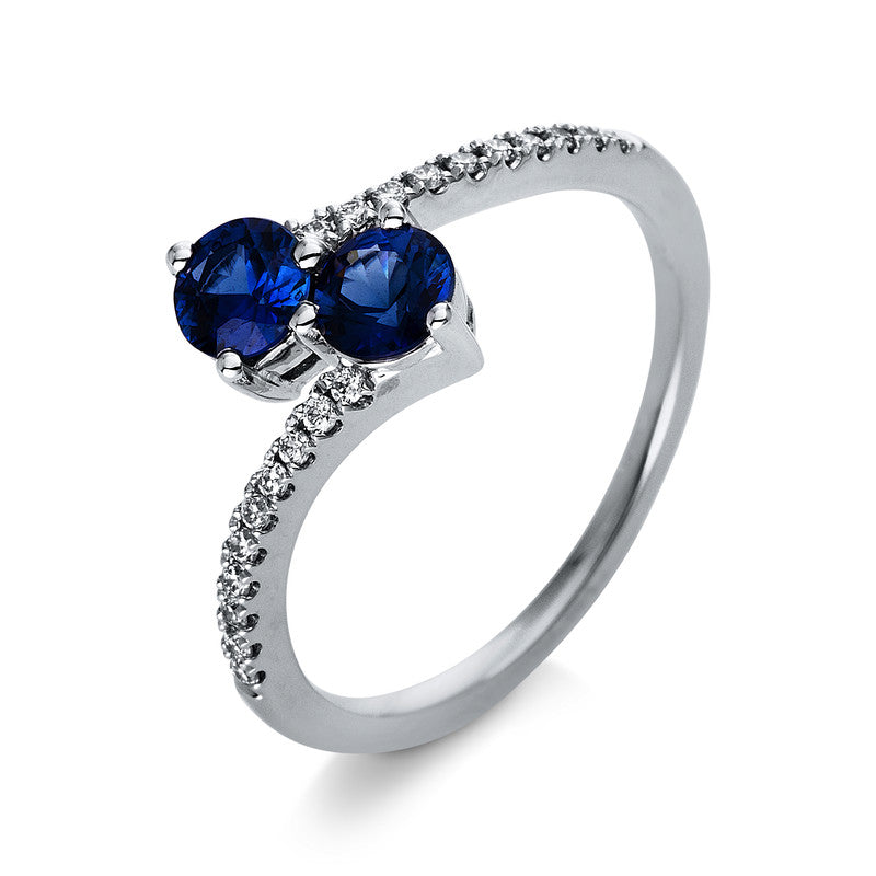 Ring mit Saphir  aus 750/-18 Karat Weißgold mit 20 Diamanten 0