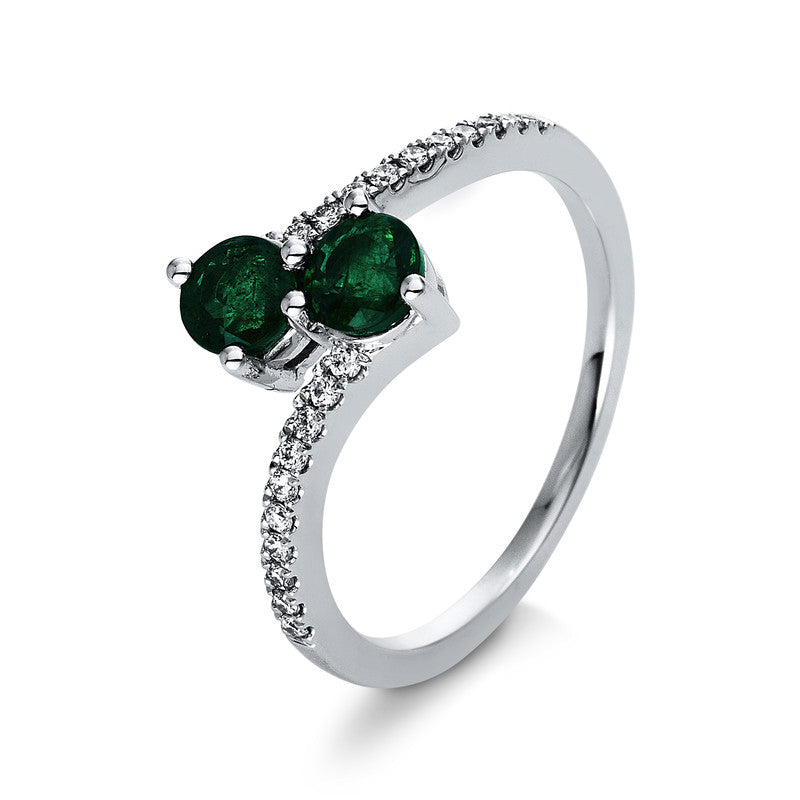 Ring mit Smaragd  aus 750/-18 Karat Weißgold mit 20 Diamanten 0