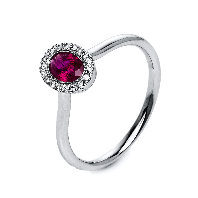 Ring mit Rubin  aus 750/-18 Karat Weißgold mit 18 Diamanten 0