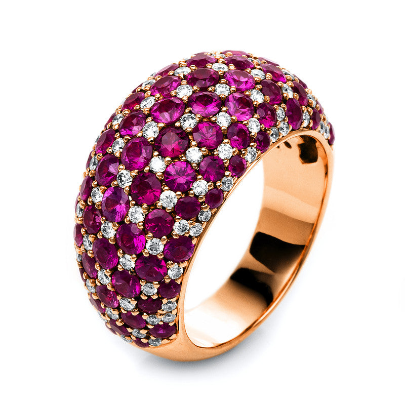 Ring mit Rubin  aus 750/-18 Karat Rotgold / Weißgold mit 92 Diamanten 0