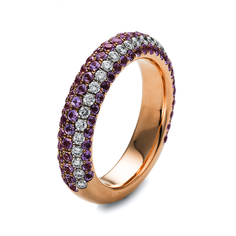 Ring mit Saphir  aus 750/-18 Karat Rotgold mit 28 Diamanten 0