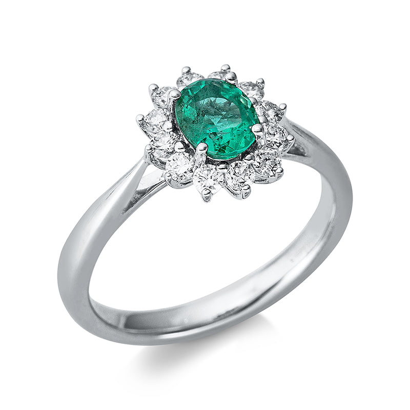 Ring mit Smaragd  aus 750/-18 Karat Weißgold mit 12 Diamanten 0