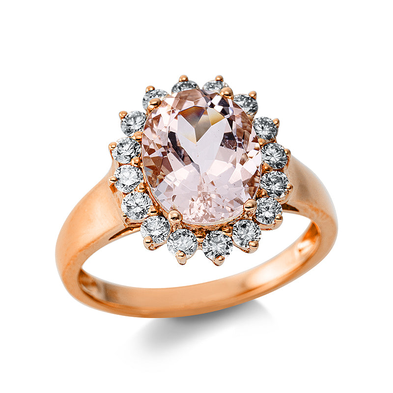 Ring mit Morganit  aus 750/-18 Karat Rotgold mit 16 Diamanten 0