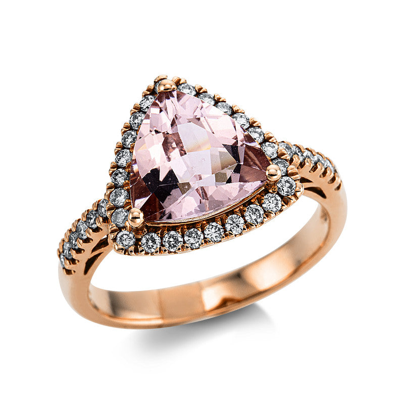 Ring mit Morganit  aus 585/-14 Karat Rotgold mit 36 Diamanten 0