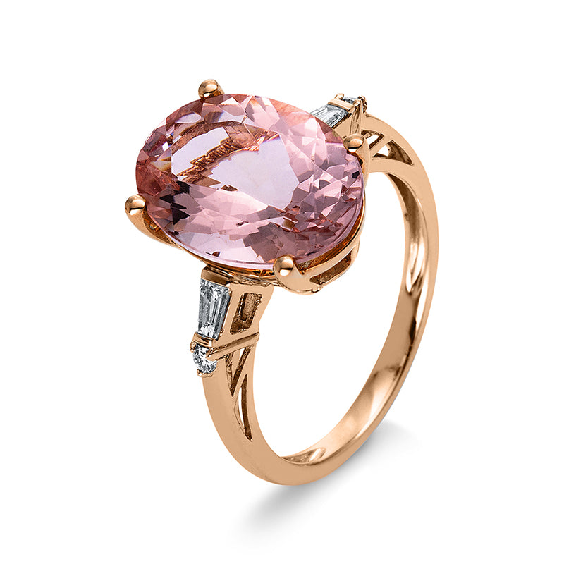 Ring mit Morganit  aus 585/-14 Karat Rotgold mit 4 Diamanten 0