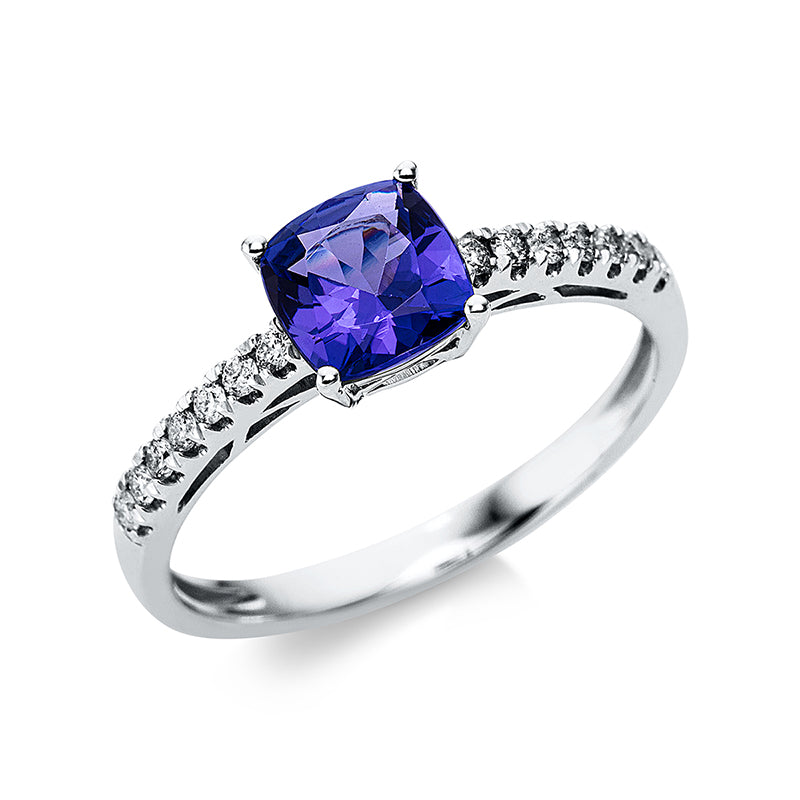 Ring mit Tansanit  aus 585/-14 Karat Weißgold mit 14 Diamanten 0