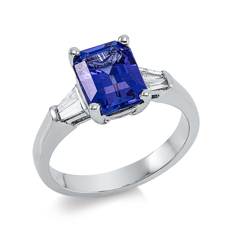 Ring mit Tansanit  aus 750/-18 Karat Weißgold mit 4 Diamanten 0