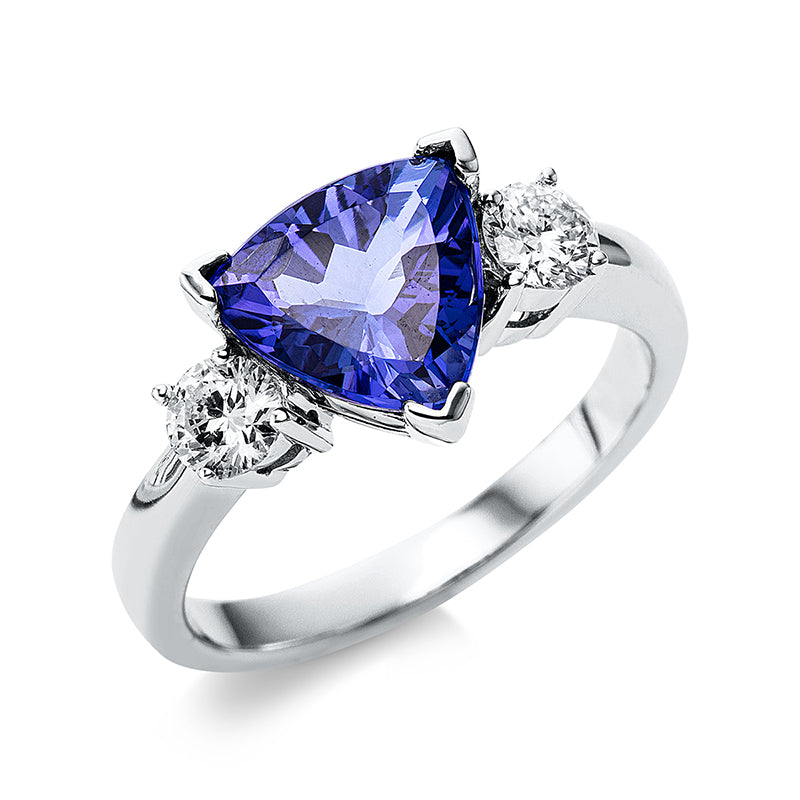 Ring mit Tansanit  aus 585/-14 Karat Weißgold mit 2 Diamanten 0
