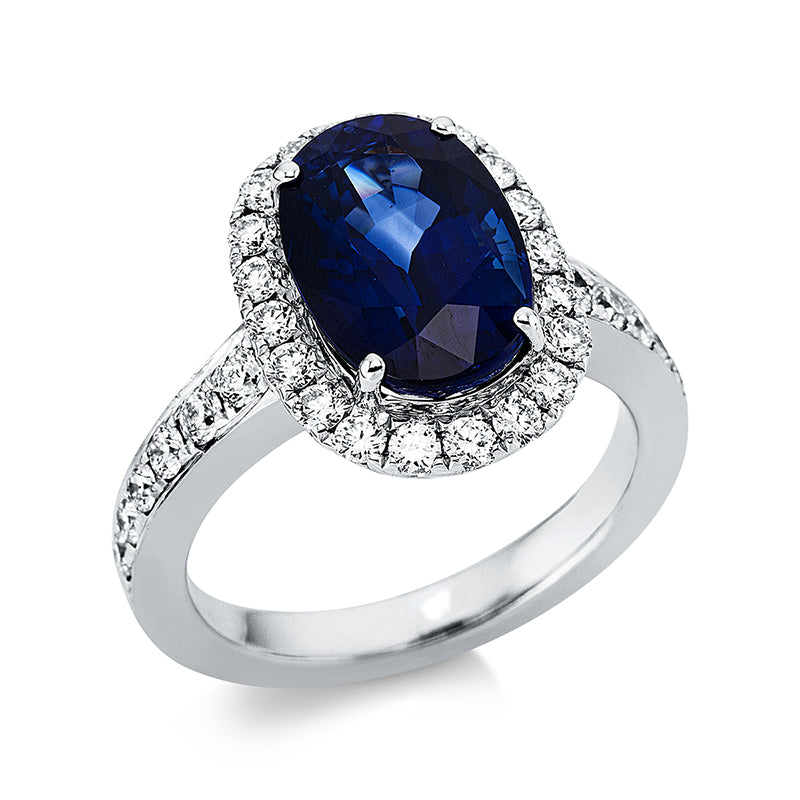 Ring mit Saphir  aus 750/-18 Karat Weißgold mit 32 Diamanten 0