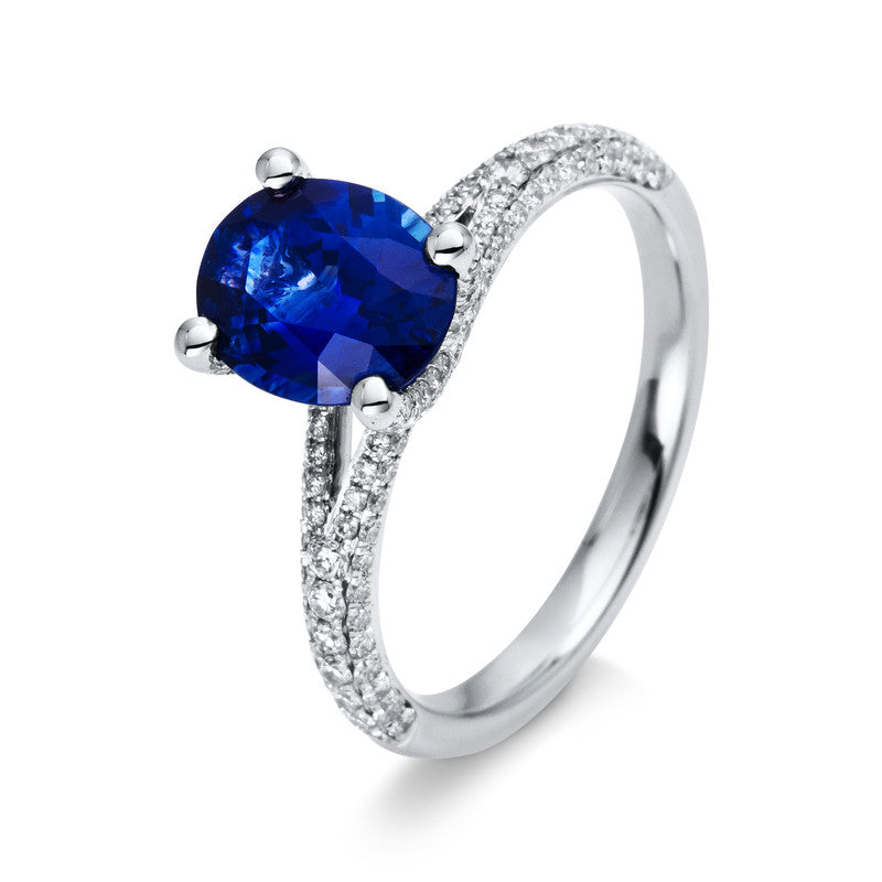 Ring mit Saphir  aus 750/-18 Karat Weißgold mit 154 Diamanten 0