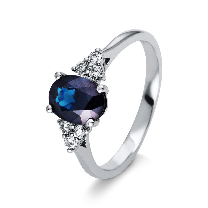 Ring mit Saphir  aus 750/-18 Karat Weißgold mit 6 Diamanten 0
