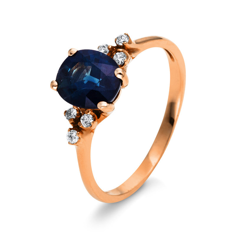 Ring mit Saphir  aus 750/-18 Karat Rotgold mit 6 Diamanten 0