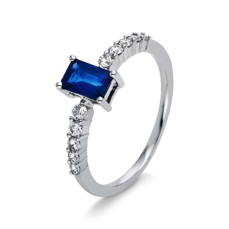 Ring mit Saphir  aus 750/-18 Karat Weißgold mit 10 Diamanten 0