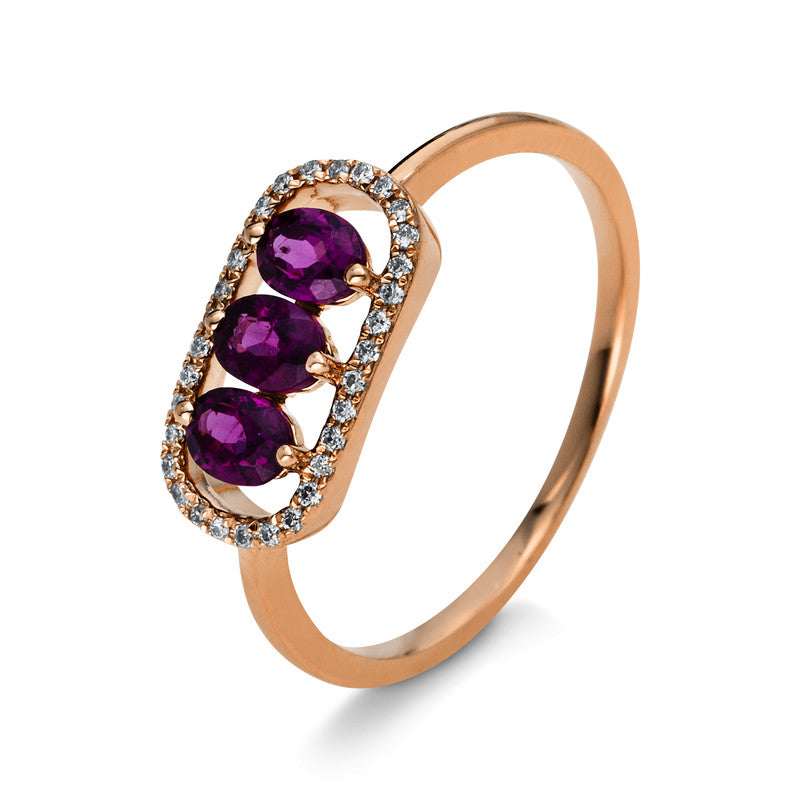 Ring mit Rhodolith  aus 750/-18 Karat Rotgold mit 32 Diamanten 0