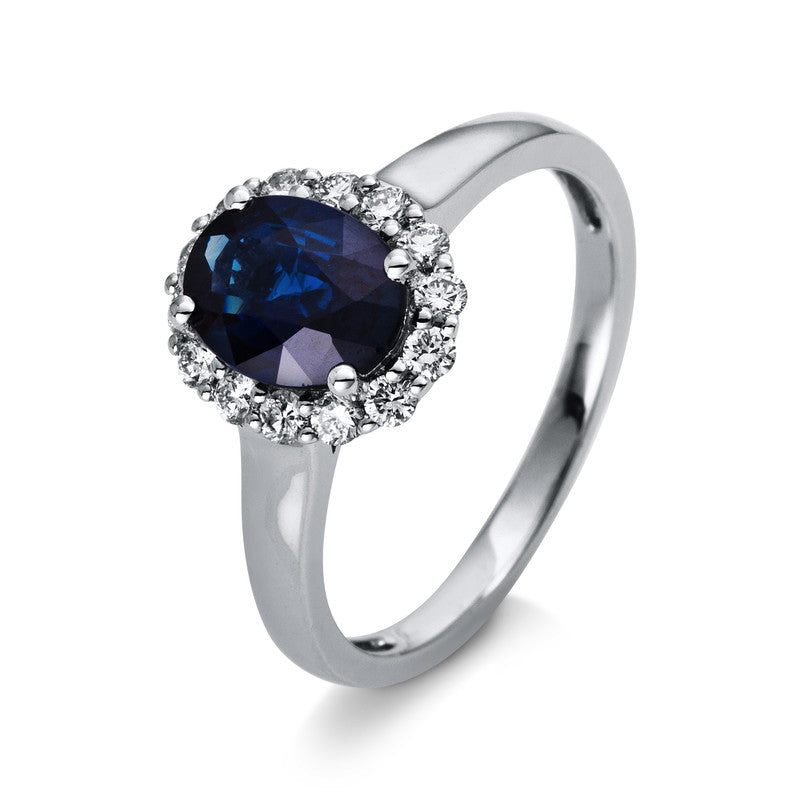 Ring mit Saphir  aus 750/-18 Karat Weißgold mit 14 Diamanten 0