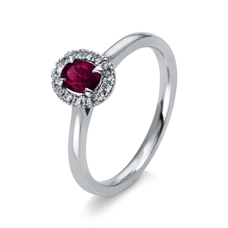 Ring mit Rubin  aus 750/-18 Karat Weißgold mit 14 Diamanten 0