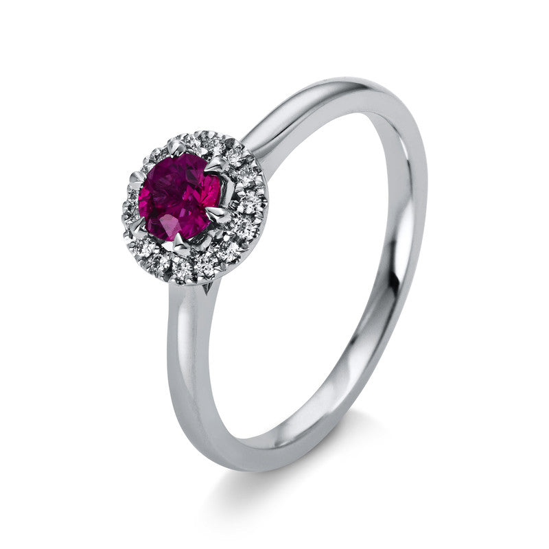 Ring mit Rubin  aus 750/-18 Karat Weißgold mit 15 Diamanten 0