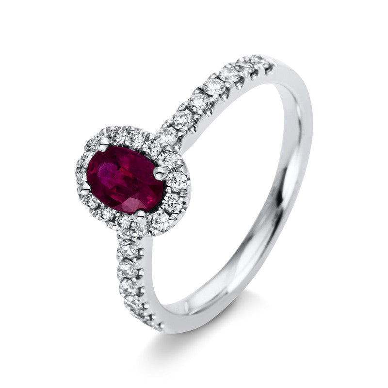 Ring mit Rubin  aus 750/-18 Karat Weißgold mit 28 Diamanten 0