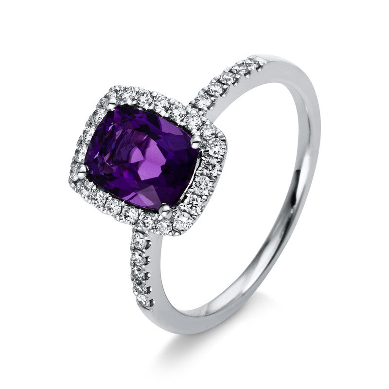 Ring mit Amethyst  aus 750/-18 Karat Weißgold mit 34 Diamanten 0