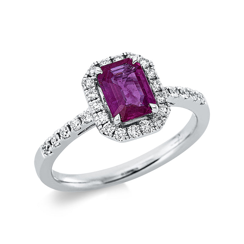 Ring mit Rubin  aus 750/-18 Karat Weißgold mit 28 Diamanten 0