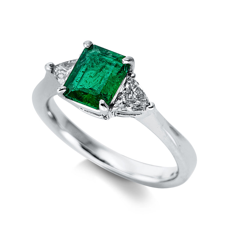 Ring mit Smaragd  aus 750/-18 Karat Weißgold mit 2 Diamanten 0