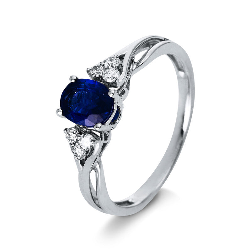 Ring mit Saphir  aus 750/-18 Karat Weißgold mit 6 Diamanten 0