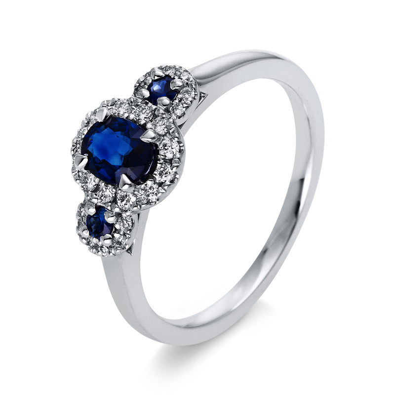 Ring mit Saphir  aus 750/-18 Karat Weißgold mit 24 Diamanten 0