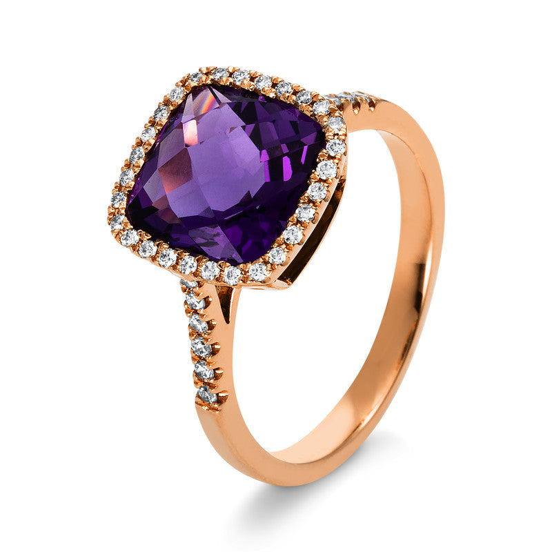 Ring mit Amethyst  aus 750/-18 Karat Rotgold mit 40 Diamanten 0