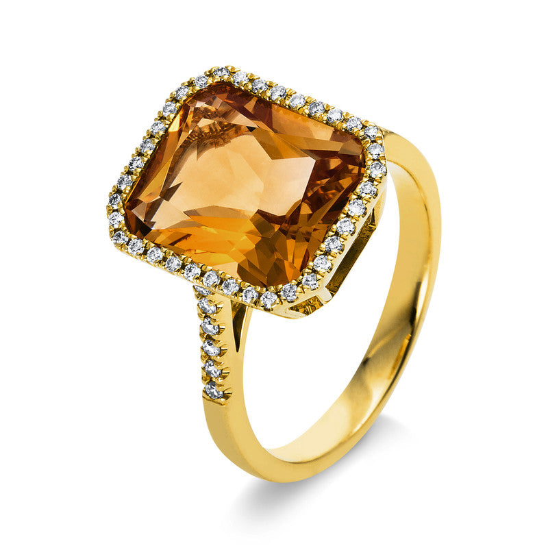 Ring mit Citrin  aus 585/-14 Karat Gelbgold mit 48 Diamanten 0