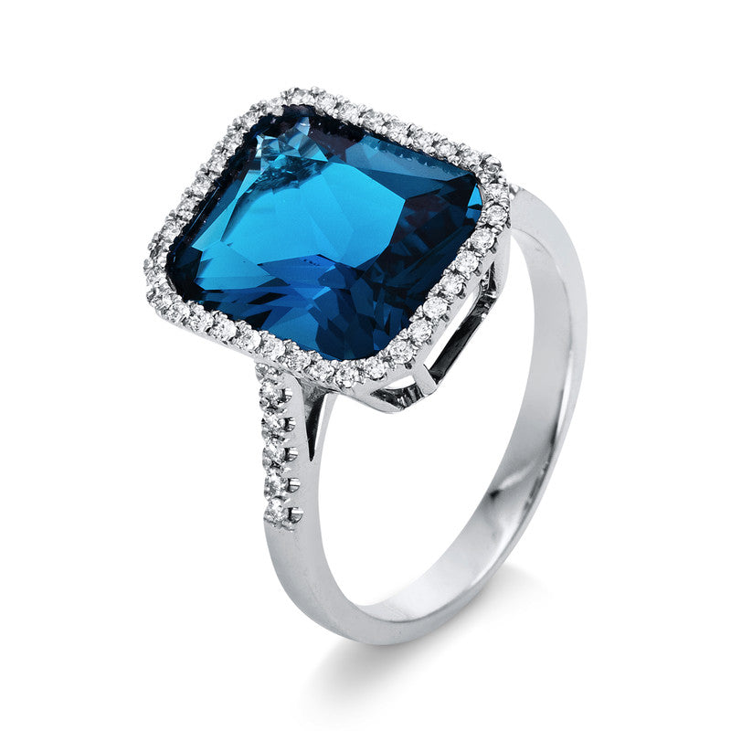 Ring mit Topas  aus 750/-18 Karat Weißgold mit 48 Diamanten 0