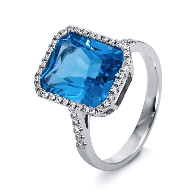 Ring mit Blautopas  aus 585/-14 Karat Weißgold mit 48 Diamanten 0