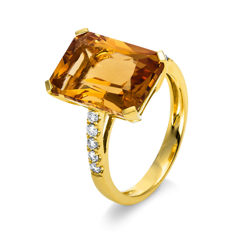 Ring mit Citrin  aus 750/-18 Karat Gelbgold mit 10 Diamanten 0