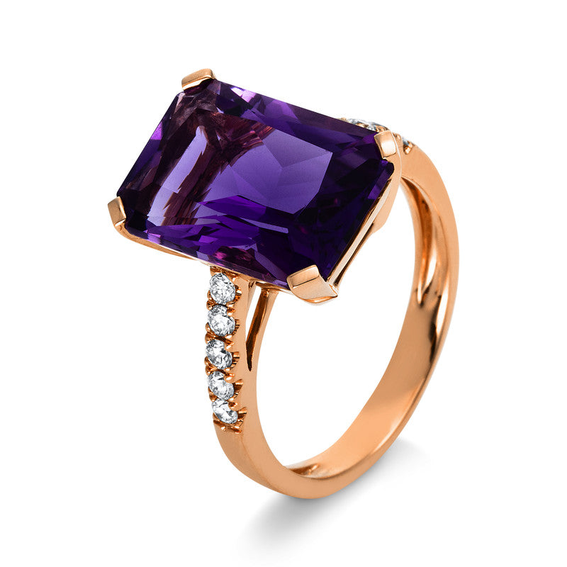 Ring mit Amethyst  aus 750/-18 Karat Rotgold mit 10 Diamanten 0