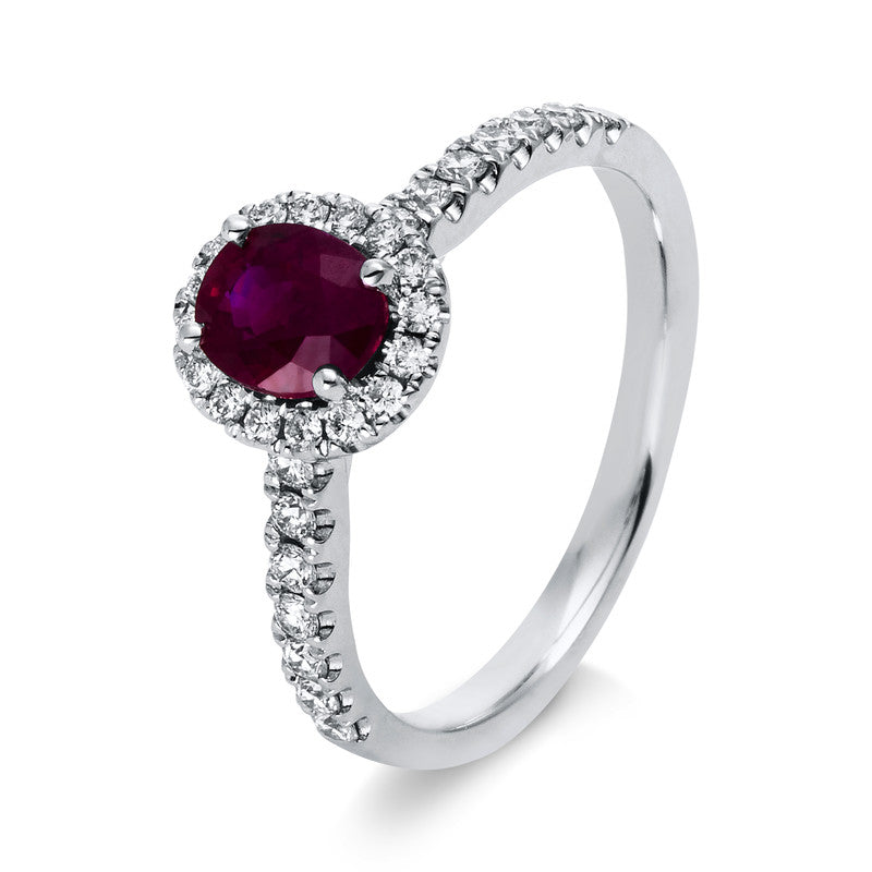 Ring mit Rubin  aus 750/-18 Karat Weißgold mit 30 Diamanten 0