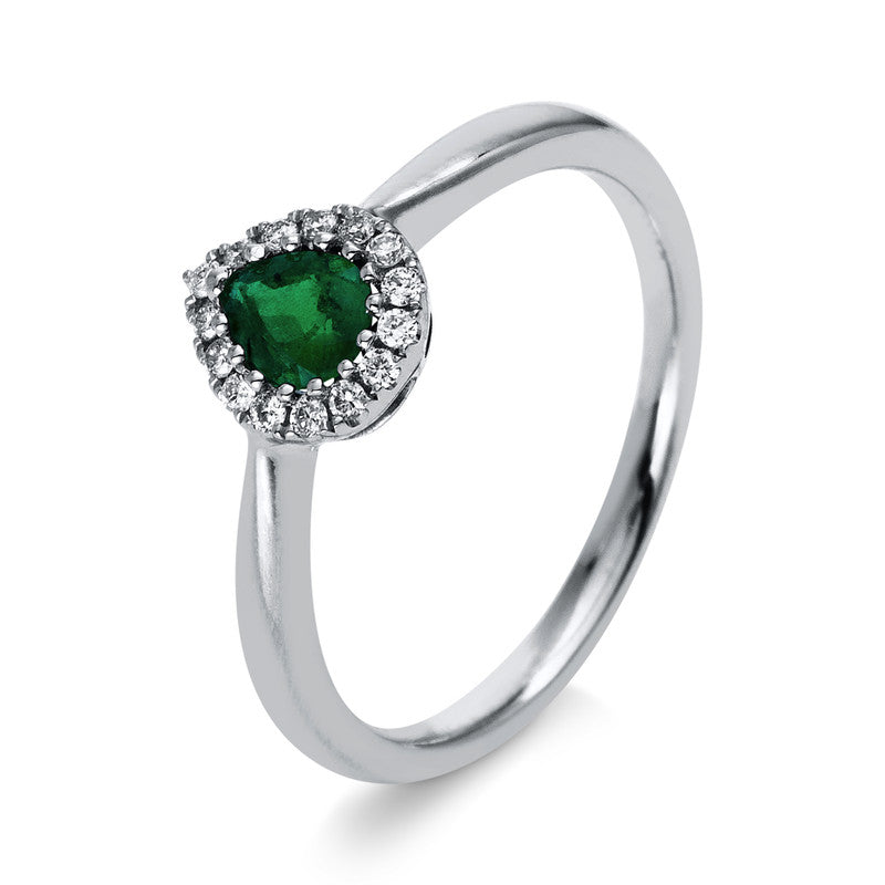 Ring mit Smaragd  aus 750/-18 Karat Weißgold mit 15 Diamanten 0