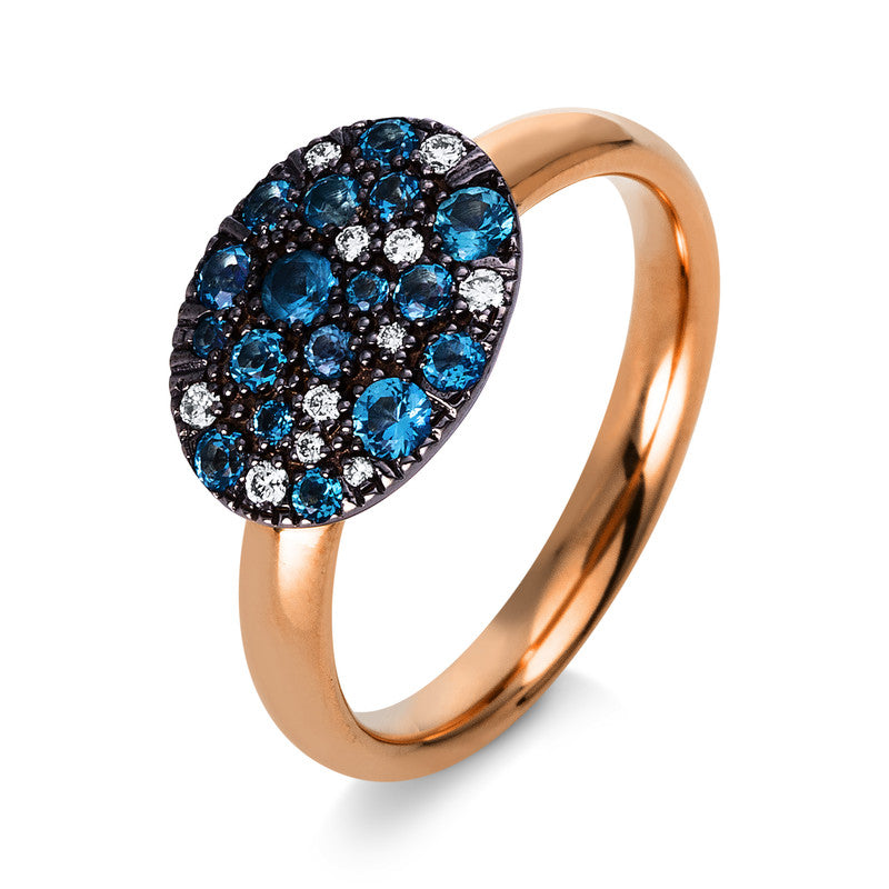 Ring mit Blautopas  aus 750/-18 Karat Weißgold / Rotgold mit 11 Diamanten 0