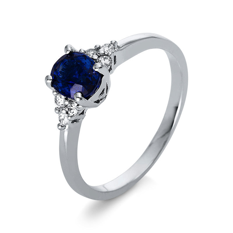 Ring mit Saphir  aus 750/-18 Karat Weißgold mit 6 Diamanten 0