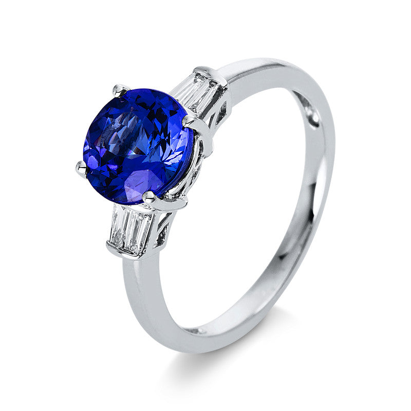 Ring mit Tansanit  aus 585/-14 Karat Weißgold mit 4 Diamanten 0